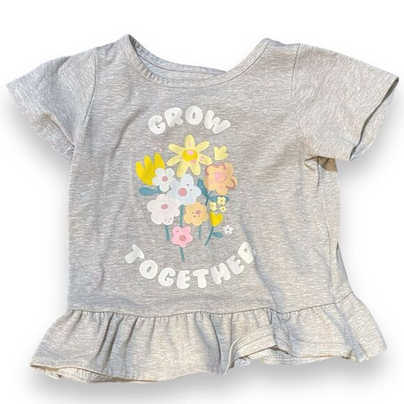 Grow Together Wonder Nation Graphic Print Shirt Toddler Girl 3T Gray Floral Top - Picture 1 of 7